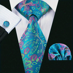 Men's Tie Floral Necktie Handkerchief Clip Set