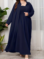 Solid Coat & Shirred Maxi Dress Set