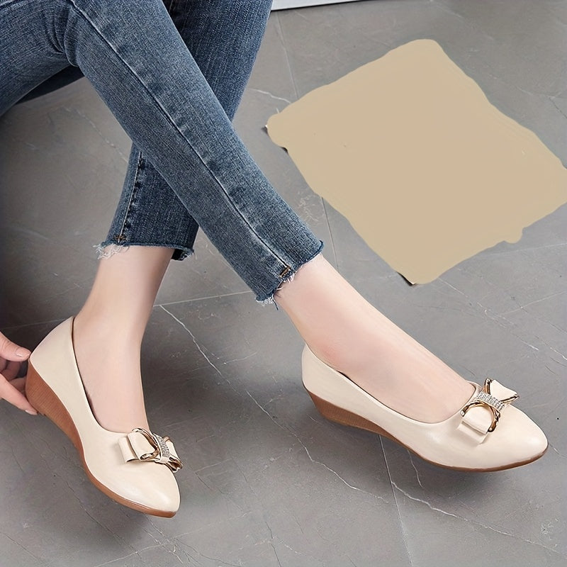 Women's Bowknot Flat Shoes Point Toe Slip On Versatile Dress Shoes