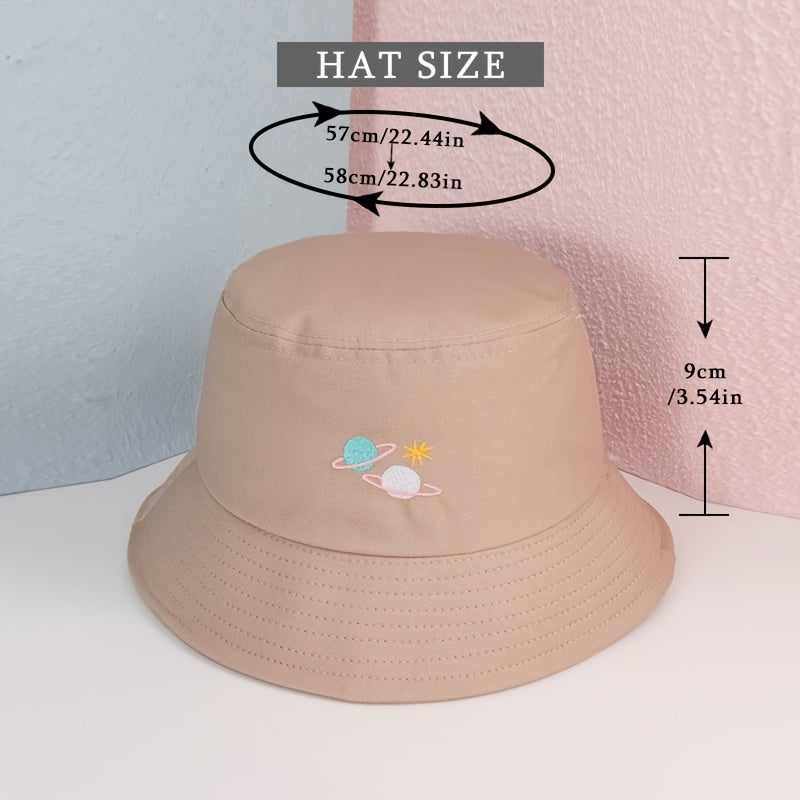 Planet Embroidered Bucket Hat Cartoon Hat For Women Christmas Gift For Her