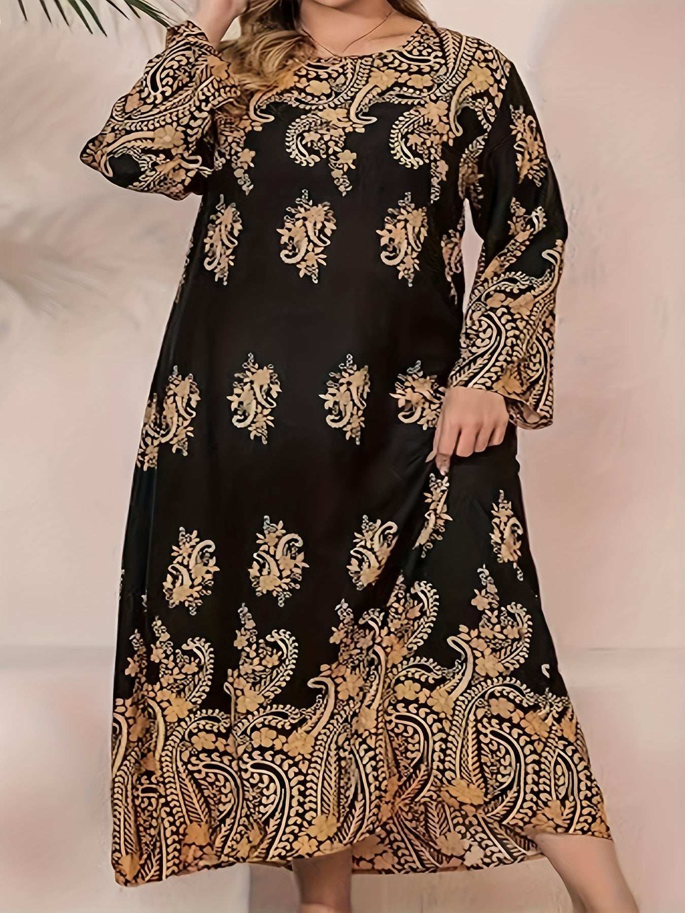 Boho Dress Paisley Print Long Sleeve Maxi Dress
