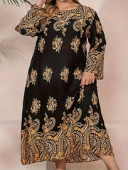 Boho Dress Paisley Print Long Sleeve Maxi Dress