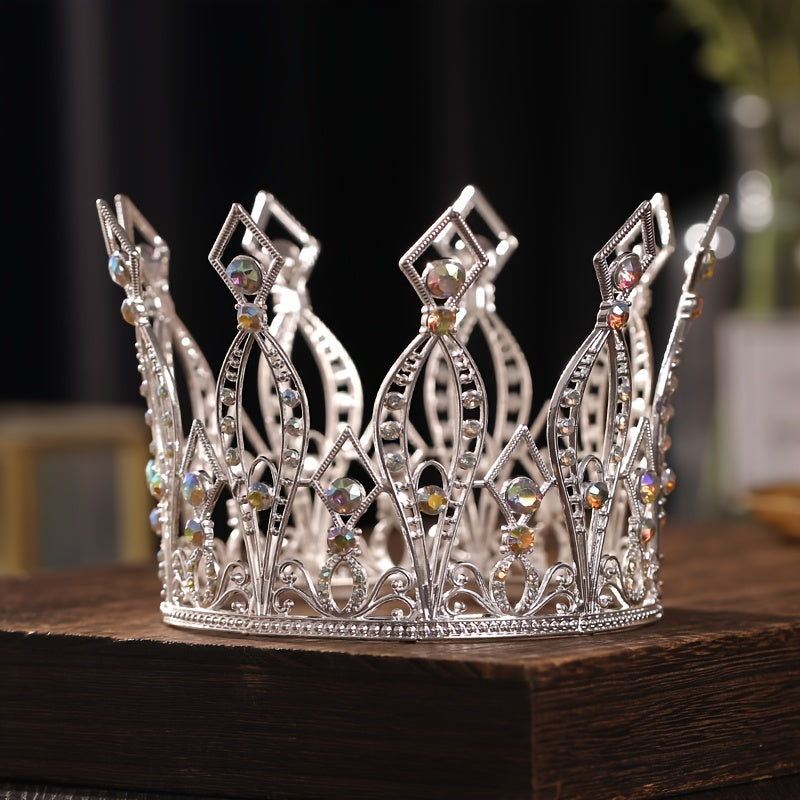 Crystal Tiara Crown Colorful Round Queen Diadems Wedding Hair Accessory