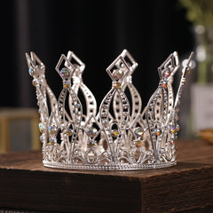 Crystal Tiara Crown Colorful Round Queen Diadems Wedding Hair Accessory