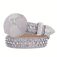Sparkle Earth Round Buckle Rhinestone Belt Crystal Studded Belt
