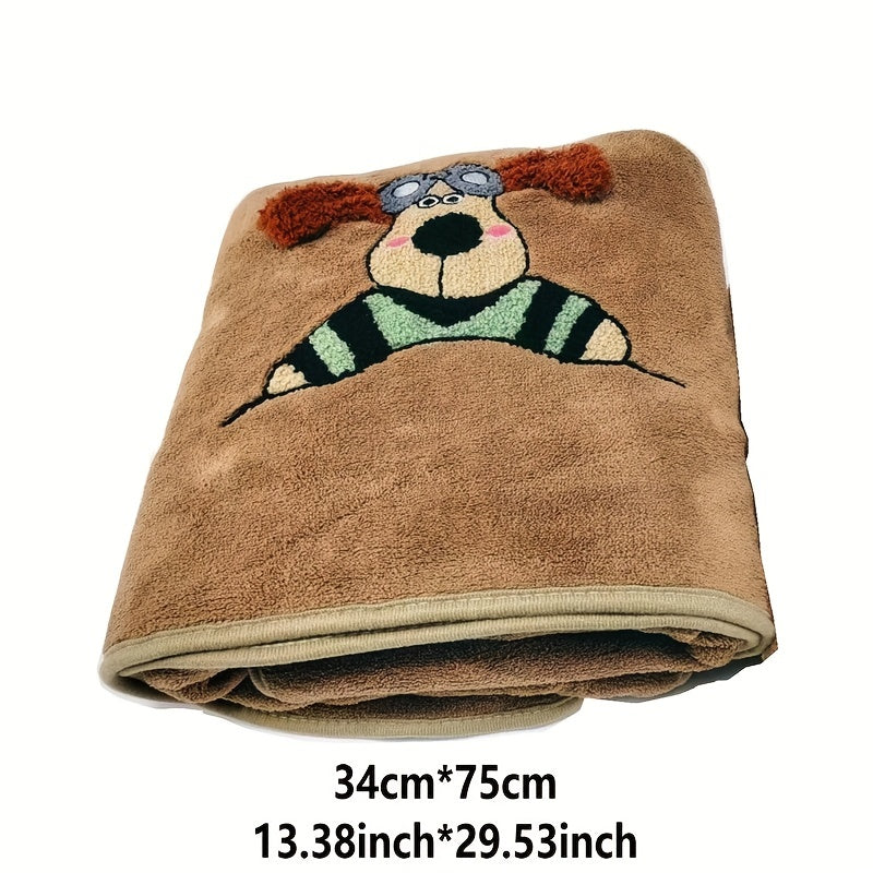 Cartoon Dog Embroidered Hand Towel - Coral Fleece Soft Bath Towel