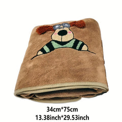 Cartoon Dog Embroidered Hand Towel - Coral Fleece Soft Bath Towel