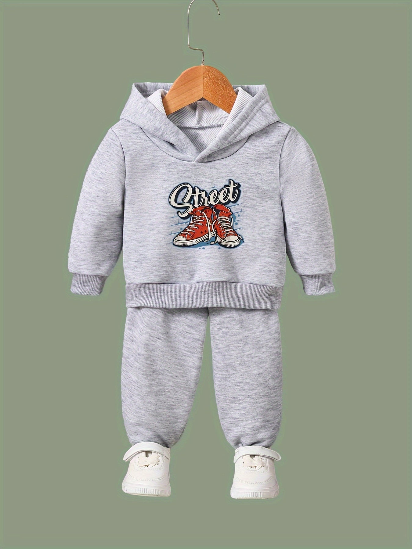 2pcs Shoes Print Girls Hoodies Jogger Set For Sports