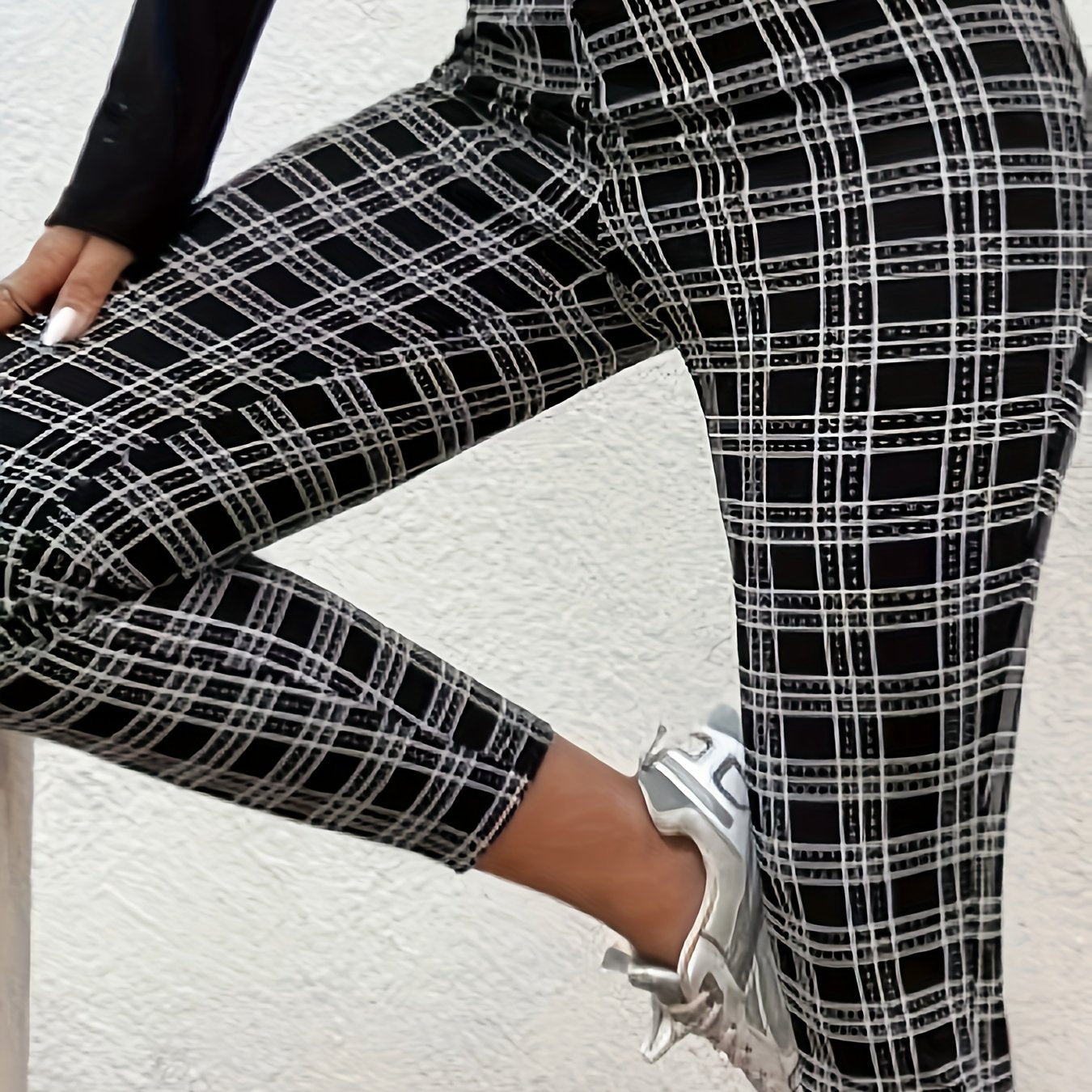 Grid Print High Rise Stretch Leggings