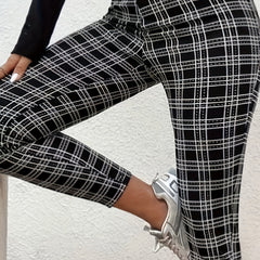 Grid Print High Rise Stretch Leggings