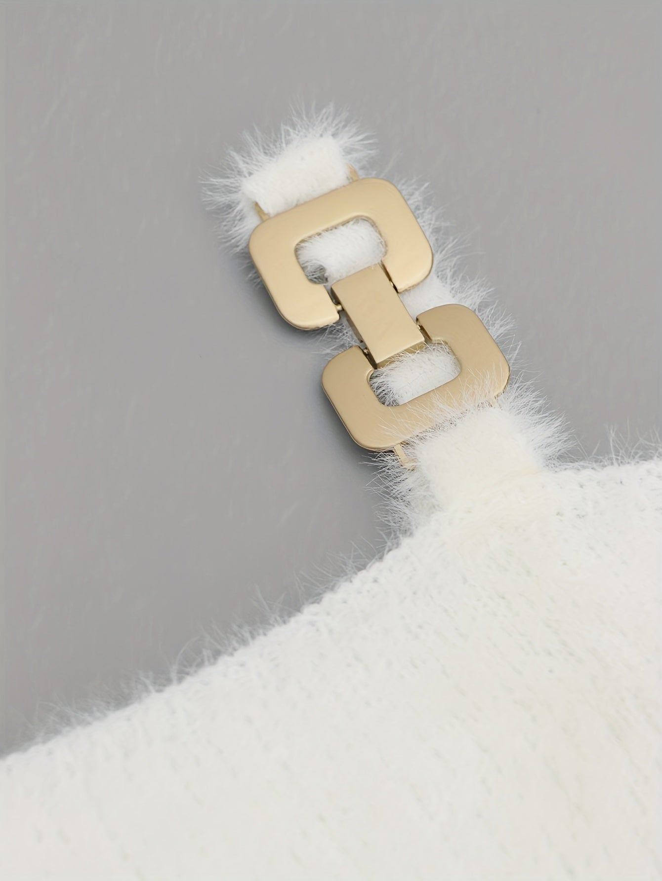 Solid Eyelash One Shoulder Metal Decor Sweater