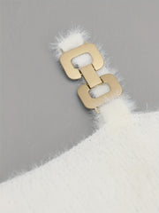 Solid Eyelash One Shoulder Metal Decor Sweater