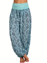 Paisley Print Wideband Waist Pants for Spring & Summer