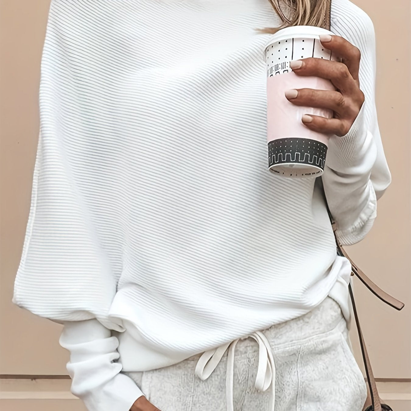 Off Shoulder Pullover Sweater Long Batwing Sleeve for Spring/Fall