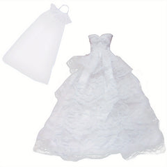 11.5 inch Doll Wedding Set Bridal Dress with Veil and Groom's Business Suit