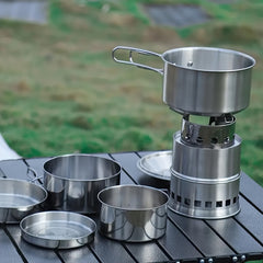 Stainless Steel Portable Pot w/ Foldable Handle for Outdoor Camping Picnic
