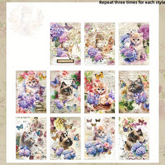 30pcs Cat Collage Paper Pack Garden Cat Series Floral Decoration