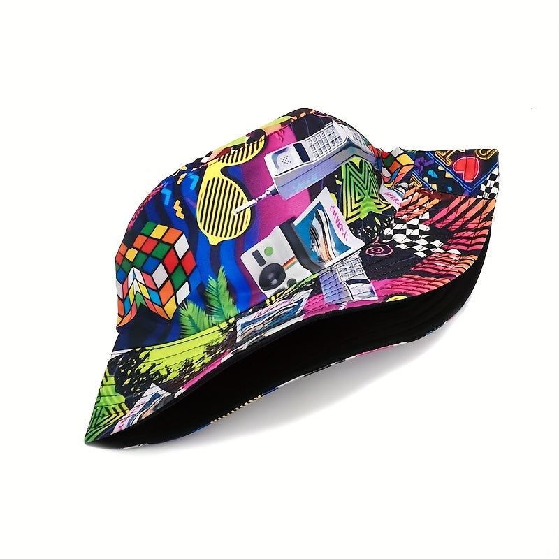 Nostalgic Tape Retro 80S Print Bucket Hat Spring Summer Outdoor Sun Hat