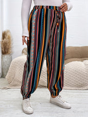 Ethnic Style Pants Women's Plus Patchwork Print Elastic High Rise