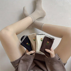 5 Pairs Floral Print Socks with Scallop Trim for Women
