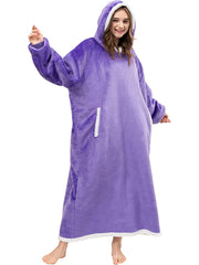 Women's Plus Size Fleece Hooded Lounge Robe with Pockets