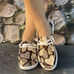 Leopard Heart Flat Skate Shoes Shallow Mouth Casual Women's Shoes