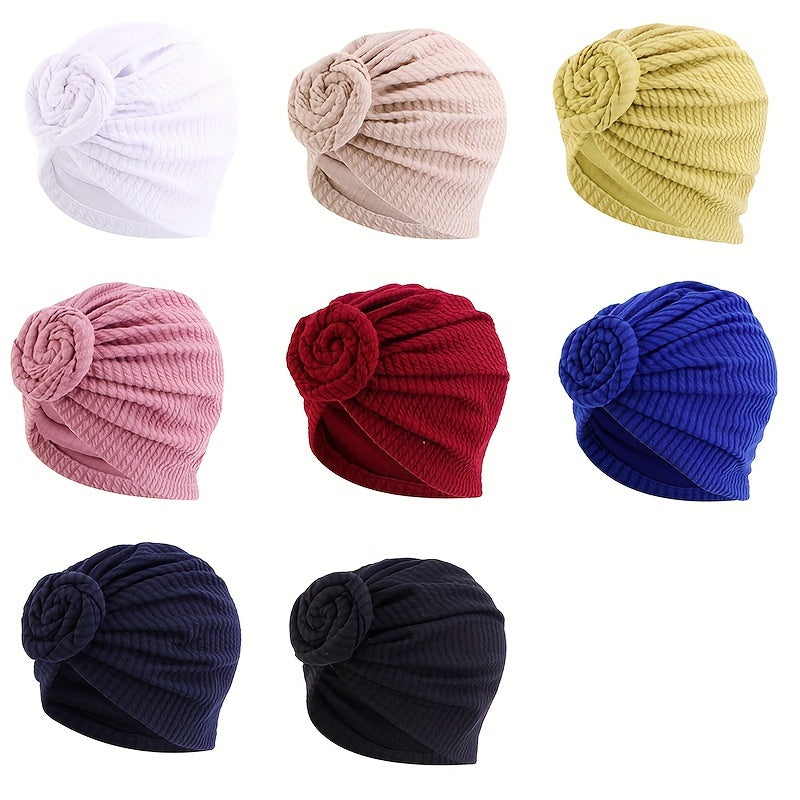 2pcs Twist Pleated Turban Cap Embossed Elastic Bonnet Chemo Beanies
