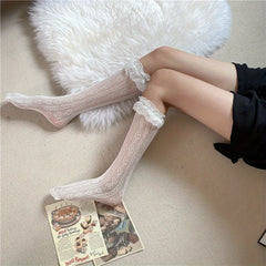 Girls Kids Lace Trim Love Mesh Stockings Children's Calf Socks
