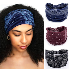 Paisley Print Headband Wide Solid Stretch Sports Hair Band for Women