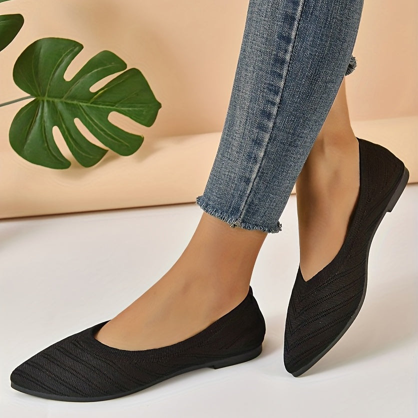 Women's Pointed Toe Ballet Flats Slip On Knit Shoes