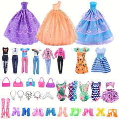 Doll Clothes & Accessories Set: Wedding Gown, Dresses, Shoes, Jewelry, Crowns