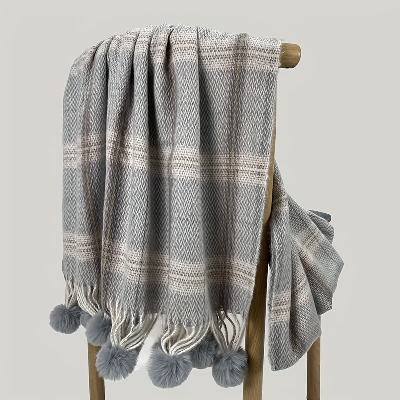 Plaid Scarf Faux Cashmere Shawl Casual Head Wrap Gift For Mother