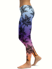 Coconut Tree Print Skinny Yoga Running Trousers