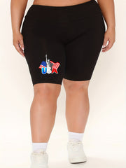 Women's Plus Flag & Letter Print High Rise Biker Shorts