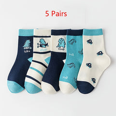 5 Pairs Dinosaur Pattern Socks for Kids - Breathable Casual Outdoor Sports Wear