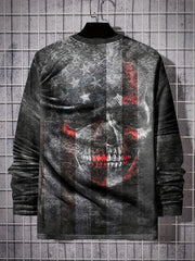 Men's 3D American Flag & Skull Graphic Long Sleeve T-shirt