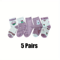 5 Pairs Boy's Pattern Knitted Crew Socks Comfy Casual Soft Socks
