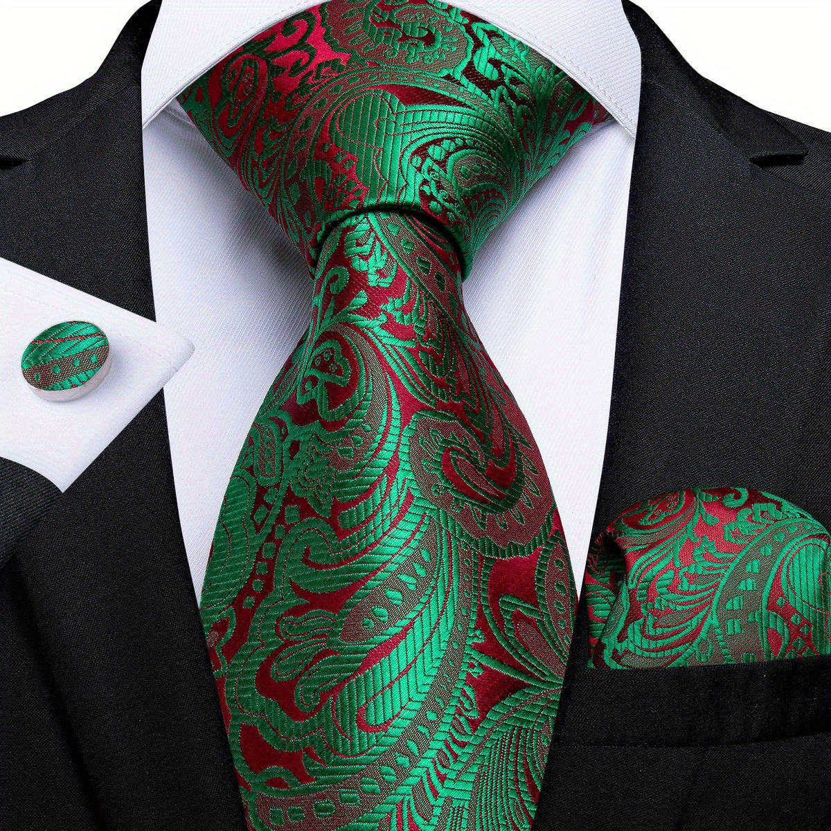Men's Green Retro Pattern Necktie Set