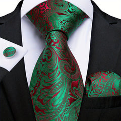 Men's Green Retro Pattern Necktie Set