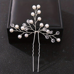 Silvery Crystal Faux Pearl Hairpins U shaped Hair Pin Wedding Bridal Hair Sticks