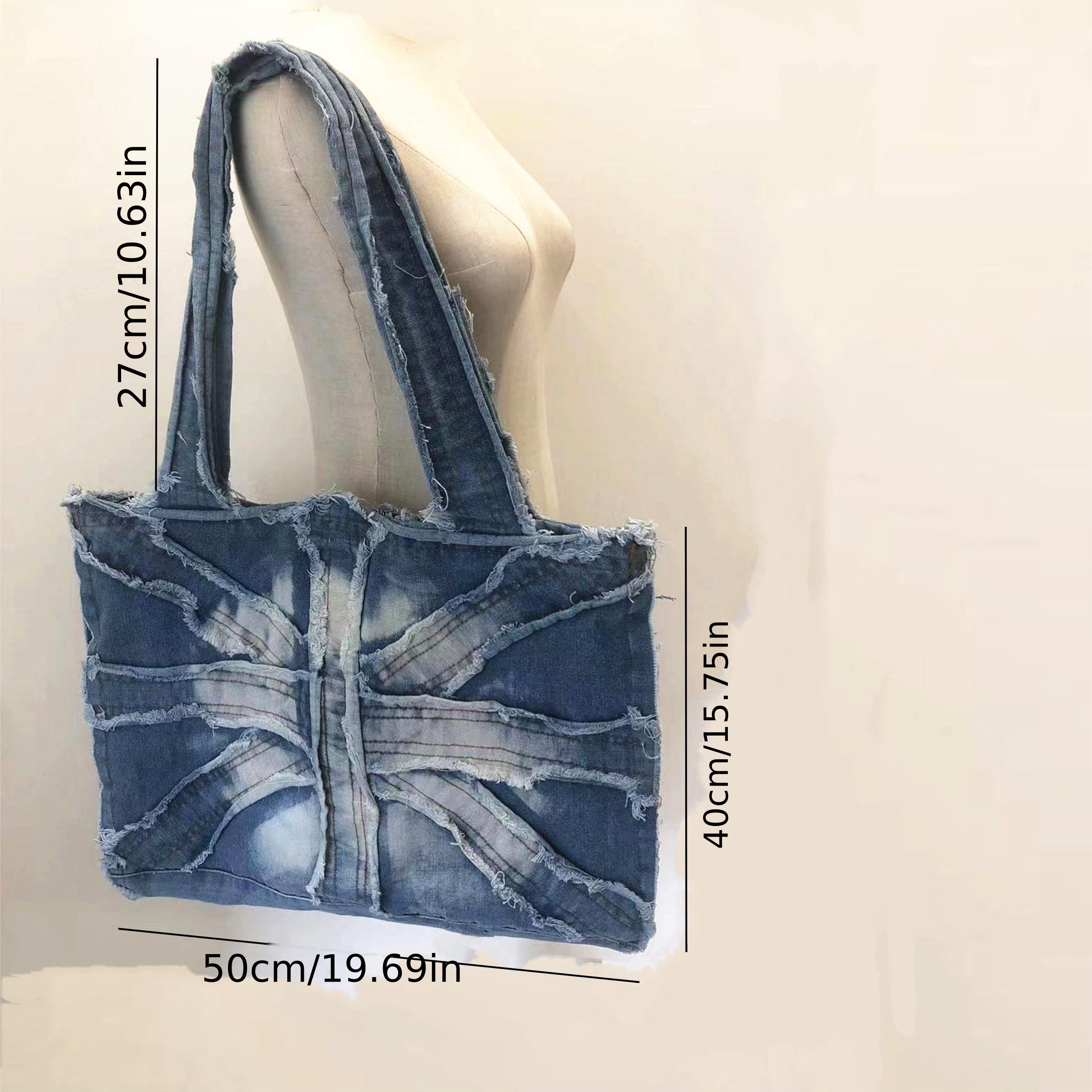Vintage Denim Shoulder Bag for Women - Large Capacity Tote Handbag