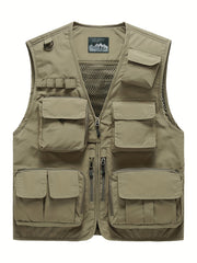 Men's Cargo Vest Zipper Pockets Mesh Lining Nylon Outwear