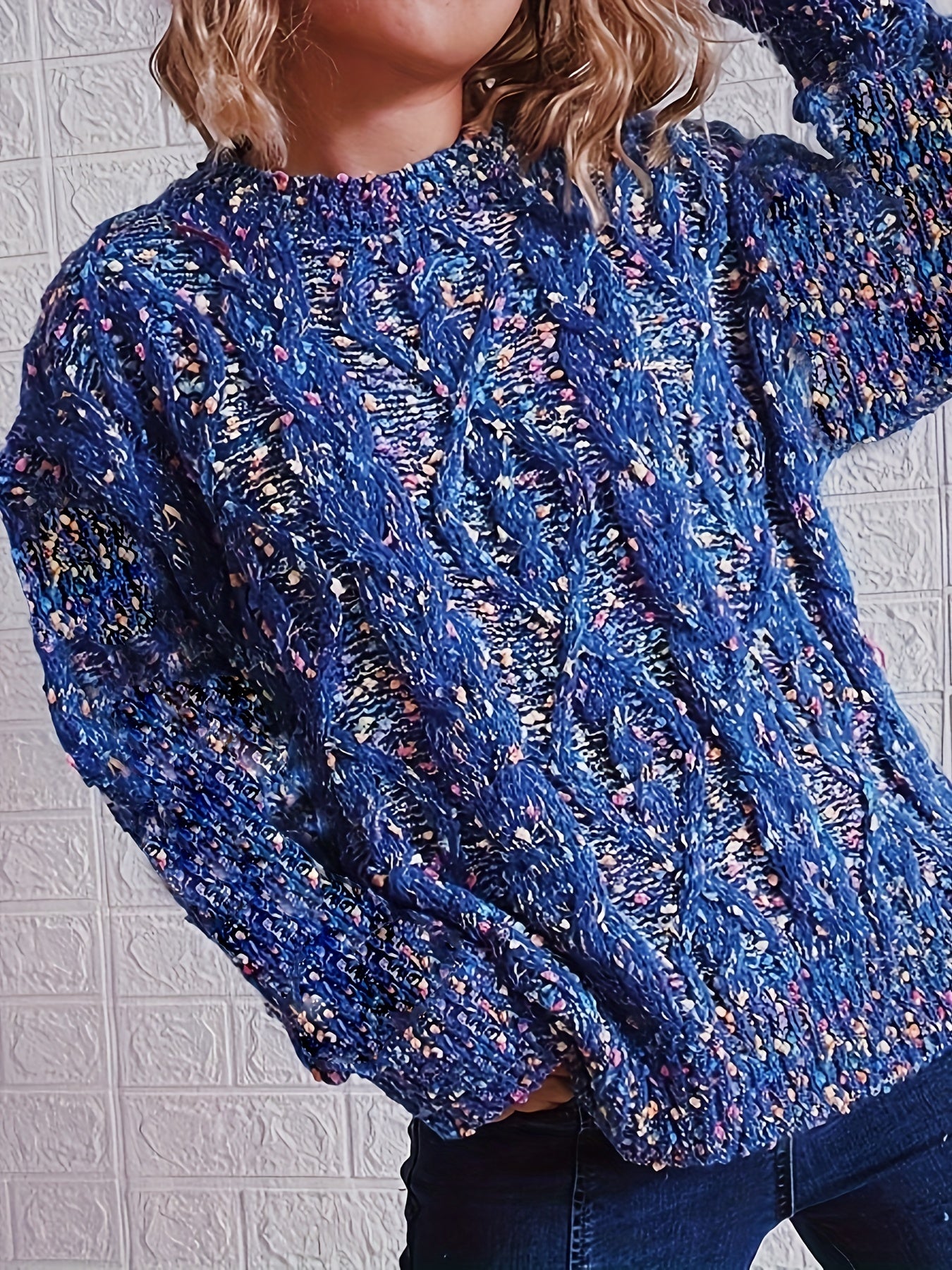 Rainbow Dot Jacquard Sweater Women's Long Sleeve Round Neck Jumper