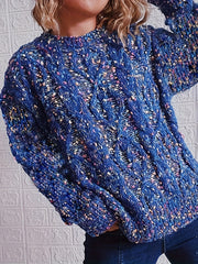 Rainbow Dot Jacquard Sweater Women's Long Sleeve Round Neck Jumper