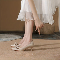 Women's Bowknot Kitten Heels Slip On Low Heels Dress Shoes