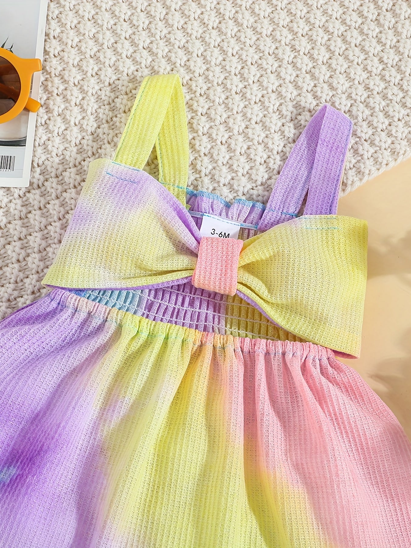 Baby Girls Tie Dye Bowknot Shirred Cami Dress for Summer