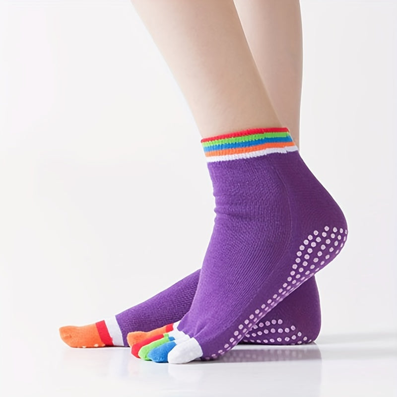 Colorful Split Non Slip Yoga Socks Silicone Grip Sweat Absorption Short Tube