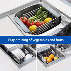 1pc Retractable Drain Rack Kitchen Rack Convenient Storage Rack