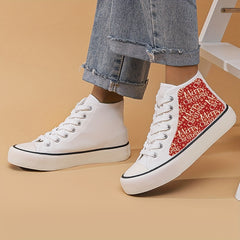 Christmas Print Chunky Canvas Sneakers High Top Classic Skate Shoes