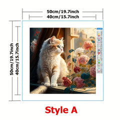 Cat Flowers On Windowsill Embroidery Kit 11CT